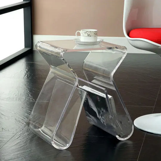 Simple Acrylic Transparent Side Table with Book Storage - SALT & LEMONS