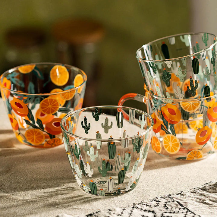 Cool Cactus and Sweet Orange Vintage Glass Mugs - SALT & LEMONS
