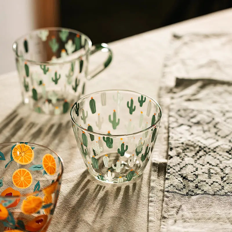 Cool Cactus and Sweet Orange Vintage Glass Mugs - SALT & LEMONS