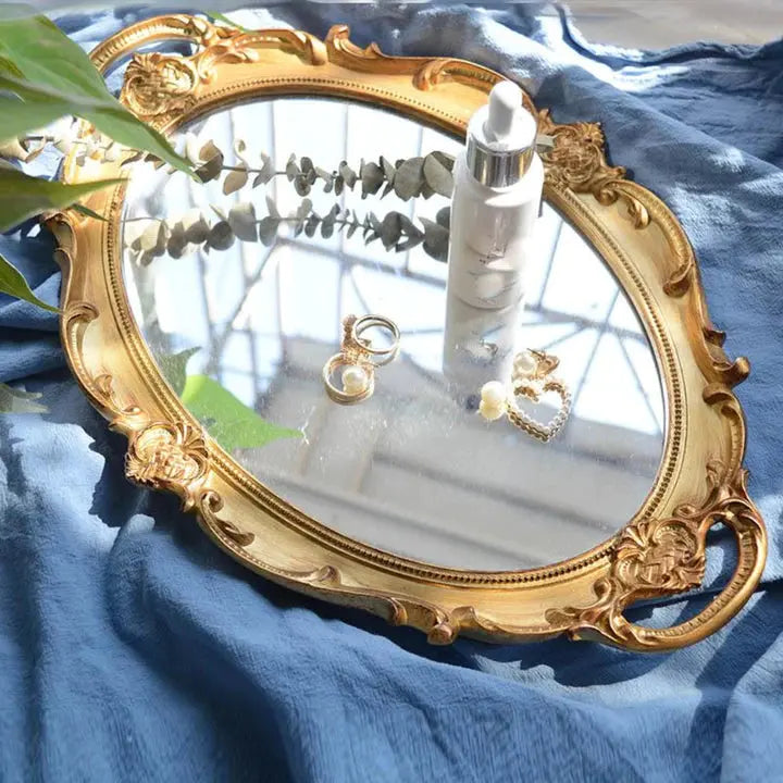 Gold and White Vintage Style Mirror Trays - SALT & LEMONS