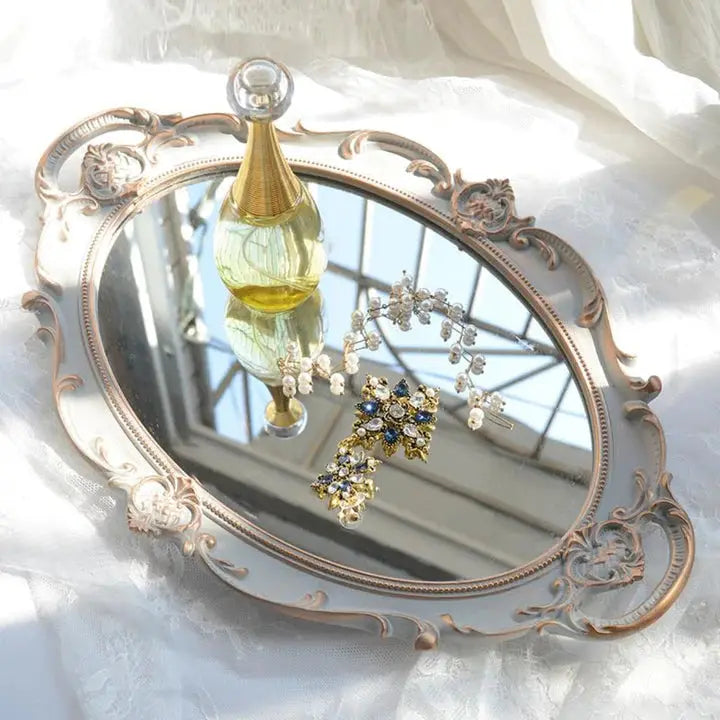 Gold and White Vintage Style Mirror Trays - SALT & LEMONS