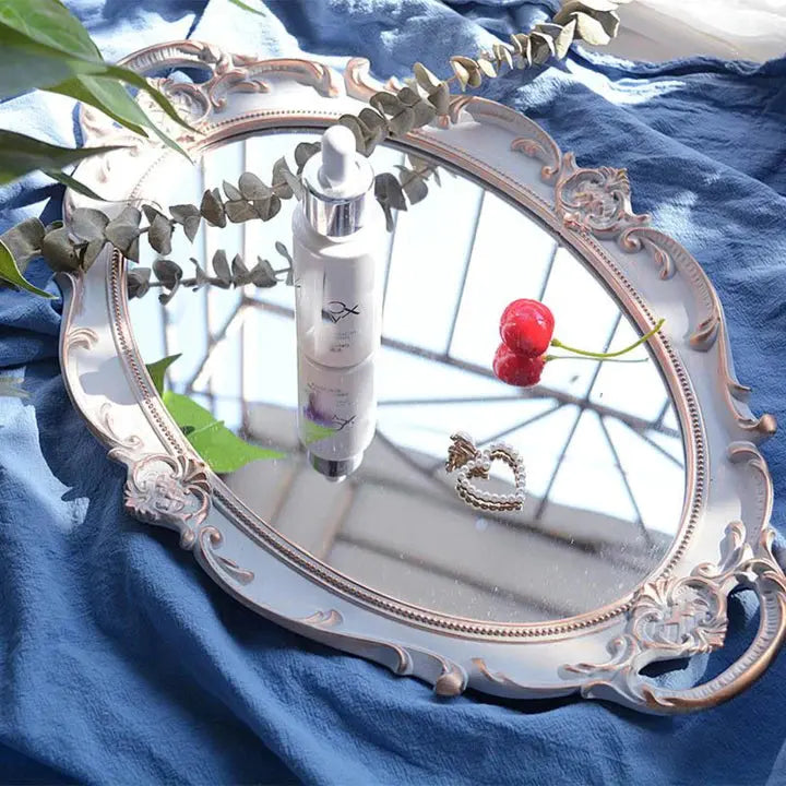 Gold and White Vintage Style Mirror Trays - SALT & LEMONS