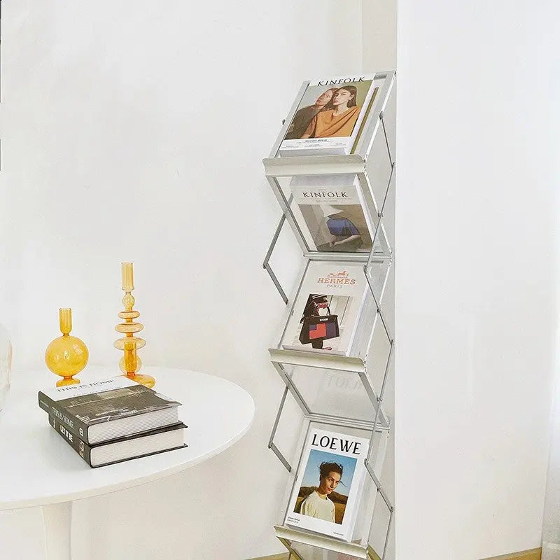 Magazine Rack Transparent Transparent Silver Zig-Zag Metal Magazine Rack - SALT & LEMONS