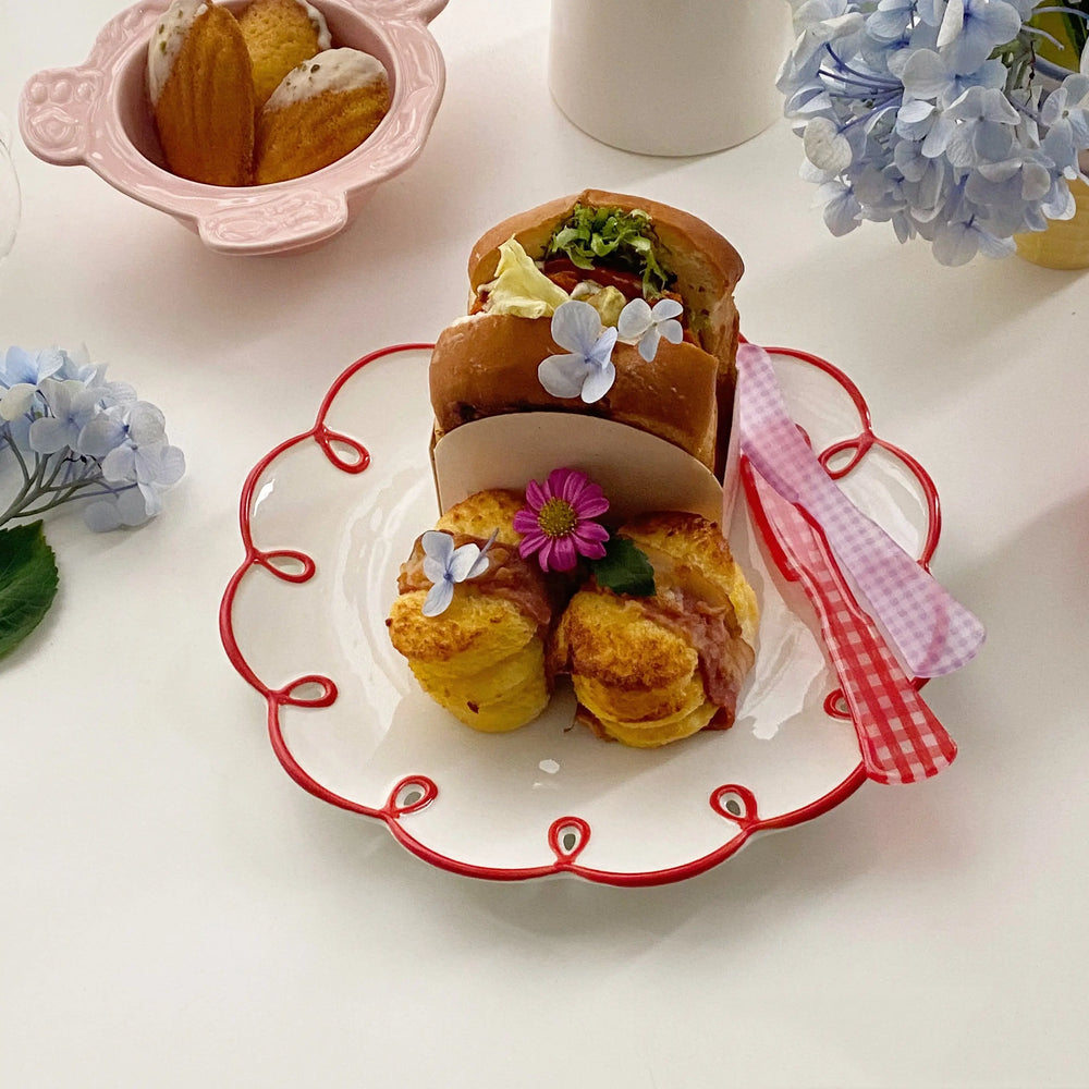 Vintage Ceramic Red and White Eggy Bread Set - SALT & LEMONS