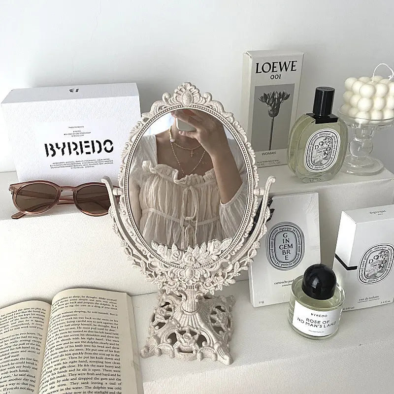 Vintage Luxe Carved Flip Makeup Mirror - SALT & LEMONS
