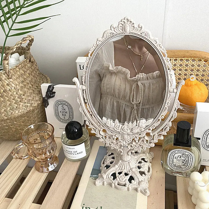 Vintage Luxe Carved Flip Makeup Mirror - SALT & LEMONS